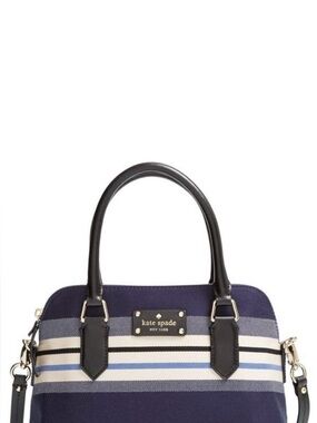 Kate Spade Handbag Denim Canvas Bag Navy & White Striped Black handles